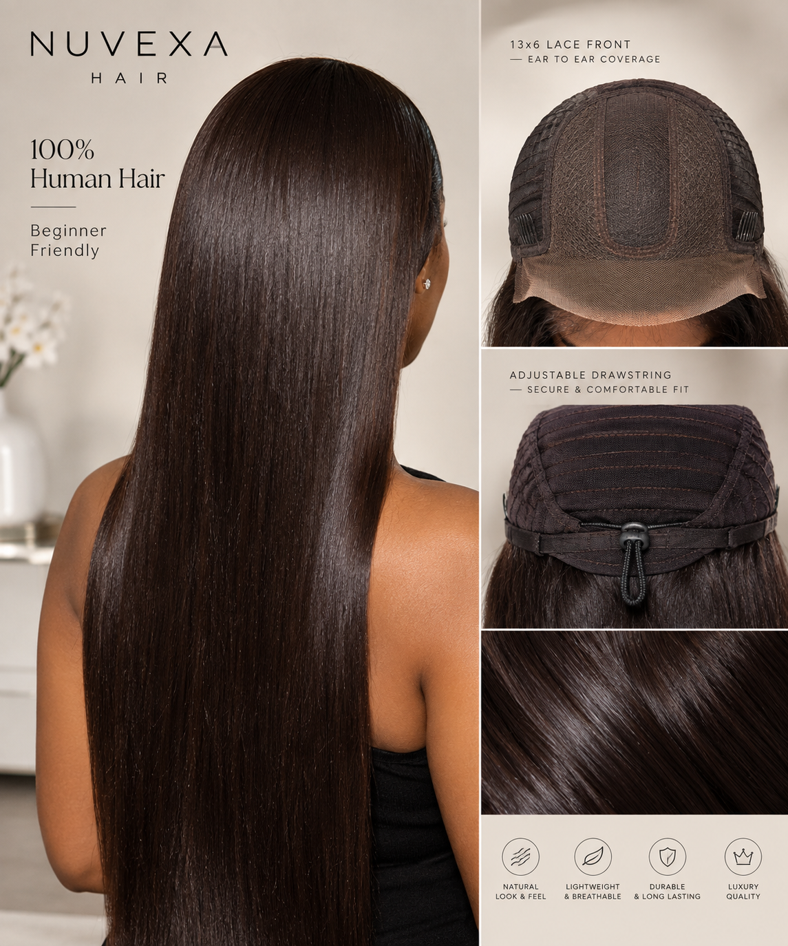 Brownie - 18" 13x6 Dark Brown Silky Straight Wig