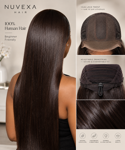 Brownie - 18" 13x6 Dark Brown Silky Straight Wig
