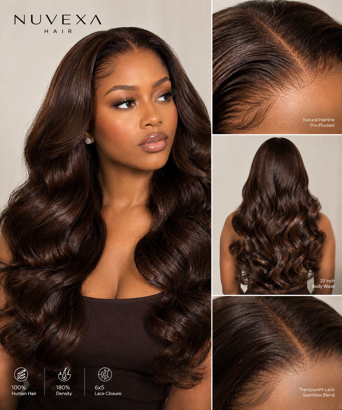 Chocolate - 20" Chocolate Brown 100% Brazilian Hair