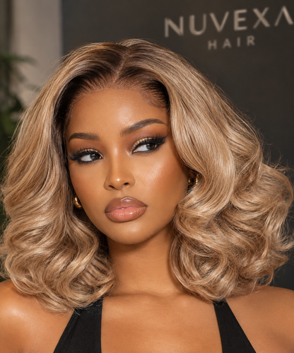 Storm – Ombre Golden Wavy Wig | 12" Lace Closure, 100% Human Hair