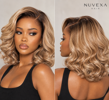 Storm – Ombre Golden Wavy Wig | 12" Lace Closure, 100% Human Hair
