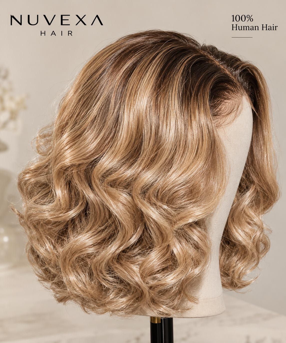 Storm – Ombre Golden Wavy Wig | 12" Lace Closure, 100% Human Hair
