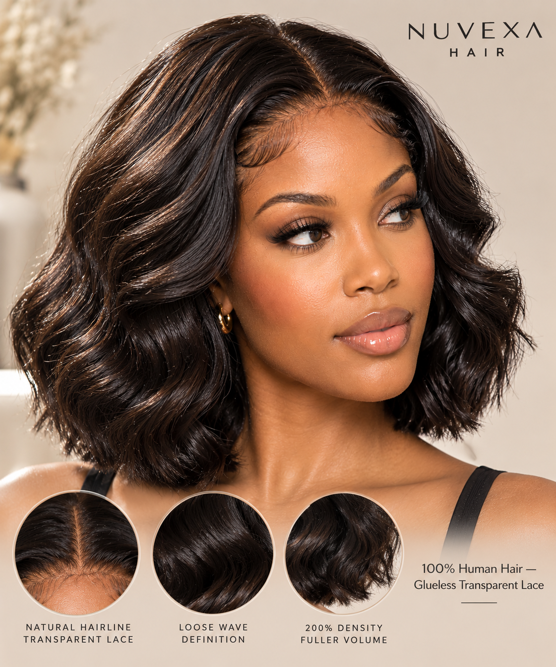 Cutesy - 10" Wavy Short Bob Wig, 100% Human Hair