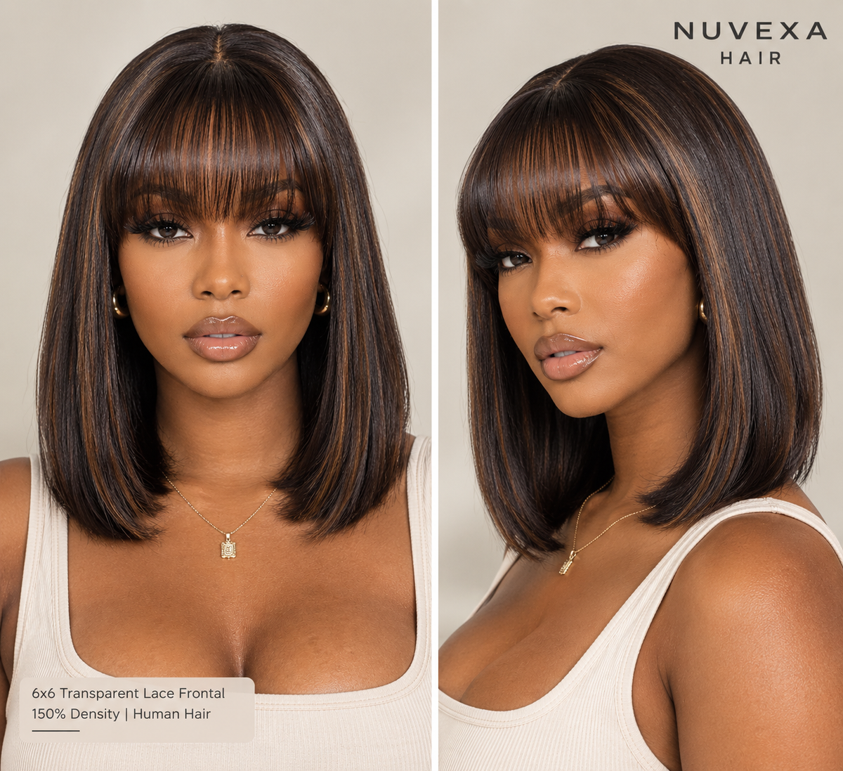 Nicki - 12" 6x6  Bangs Brazilian Hair Wearable Short Bob Wig 100% Human Hair